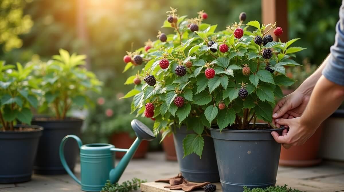 Cuidados contínuos: rega, adubo e poda da amora em vaso