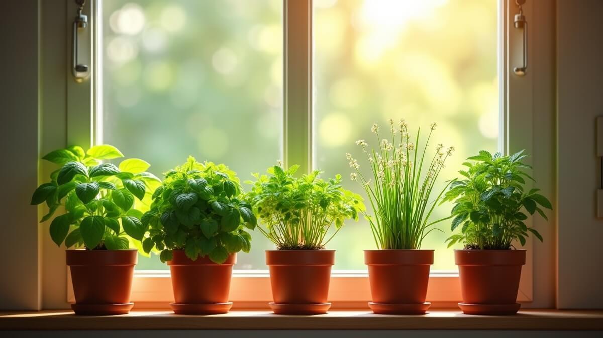 Horta de temperos na janela da cozinha: guia essencial
